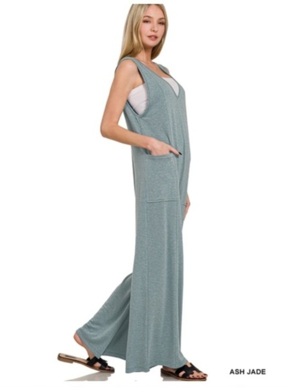 Zenana Ash Jade Sleeveless Wide-Leg Jumpsuit